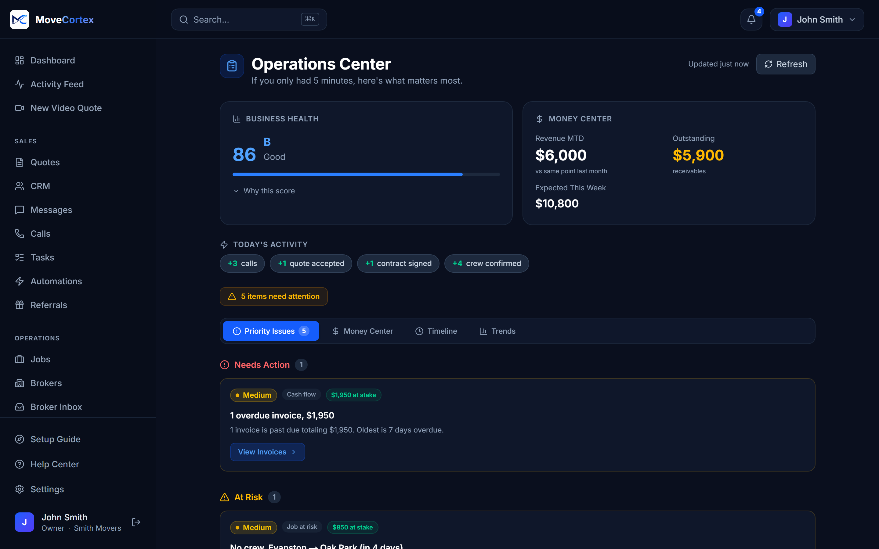 MoveCortex operations center