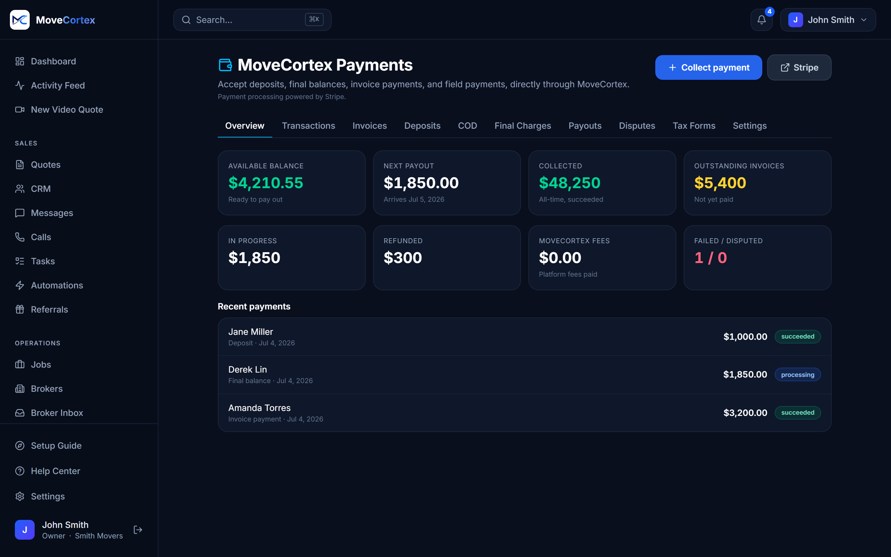 MoveCortex payments hub